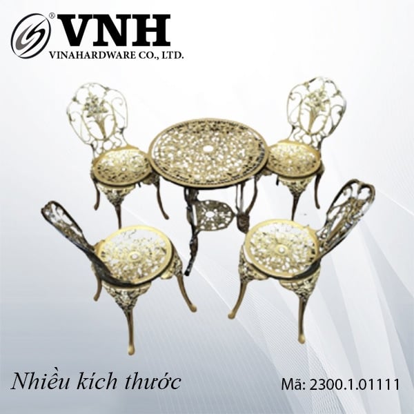 Bộ bàn ghế sân vườn 4 chỗ, gang đúc Vinahardware - VNH014241