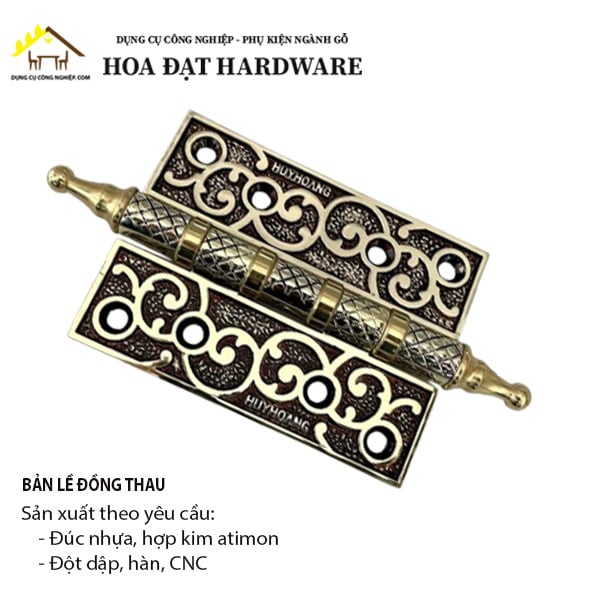 Bản lề lá đồng thau có hoa văn