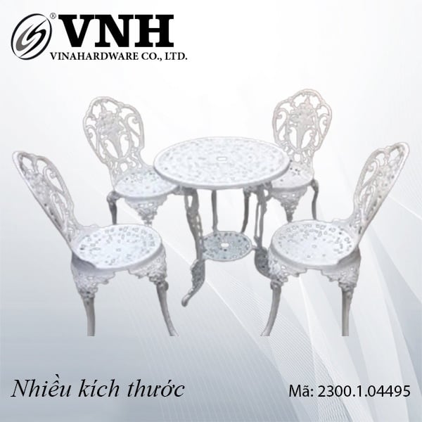 Bộ bàn ghế 4 chỗ, gang đúc, sơn trắng thanh lịch Vinahardware - VNH015241