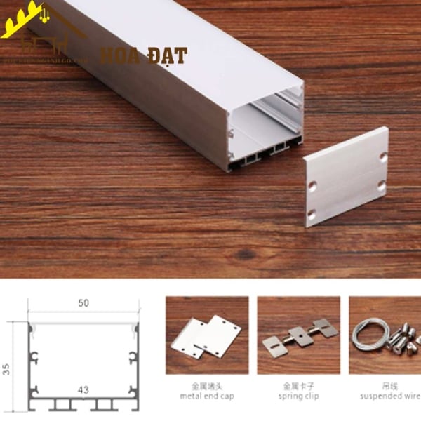 Thanh nẹp nhôm Vinahardware kích thước 50x35mm cho đèn led dây âm trần VNH5035-VNH5035