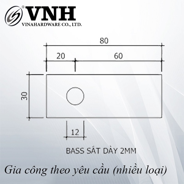 Bas sắt một lỗ Vinahardware kích thước 80x30x2mm, màu trắng - VNH80302