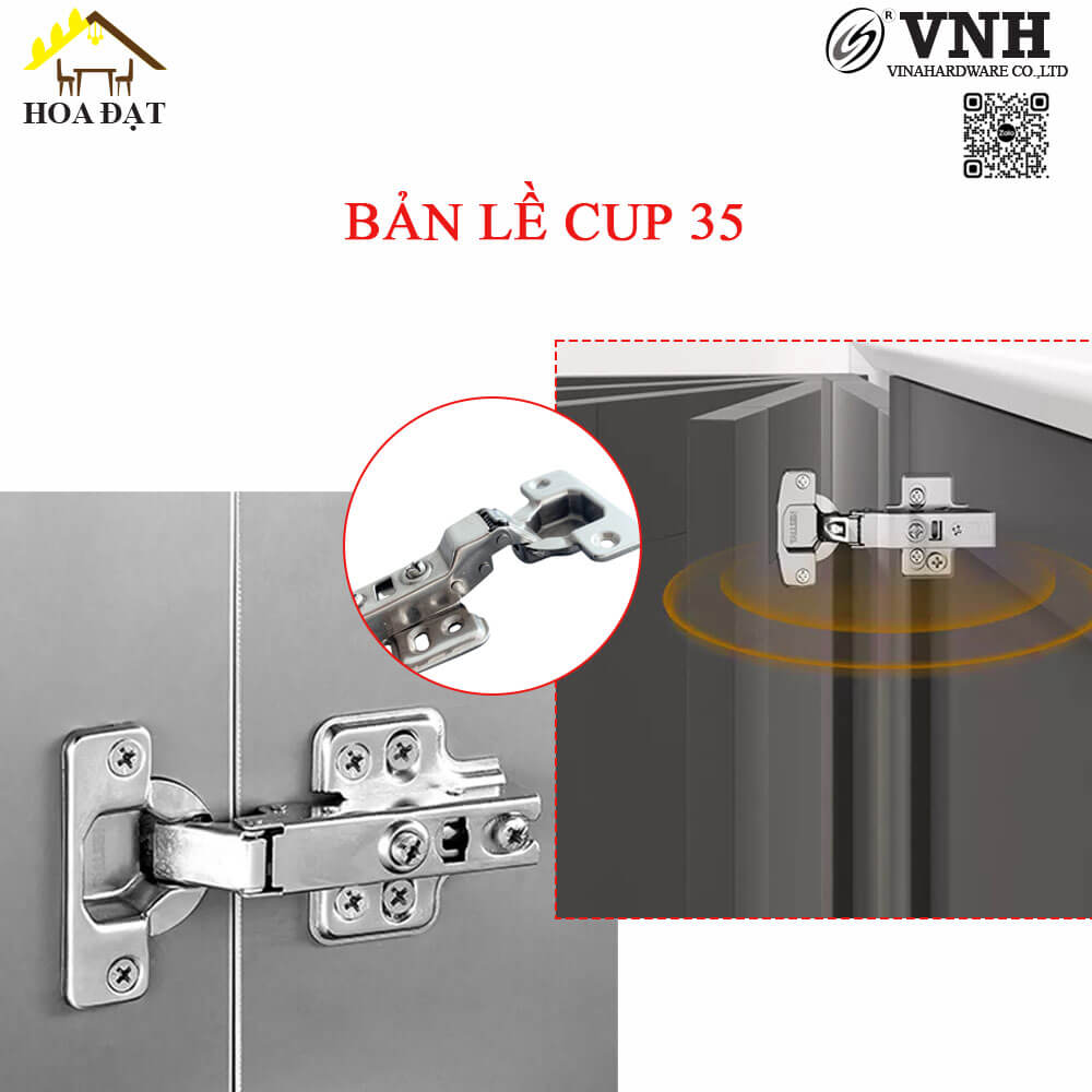 Bản lề cup 35 giảm chấn Vinahardware, đế cố định