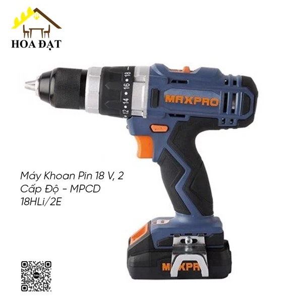 Máy Khoan Pin Vinahardware loại 18 V, 2 Cấp Độ + Chế Độ Khoan Búa – MPCD 18HLi/2E Thương hiệu: MaxPro
