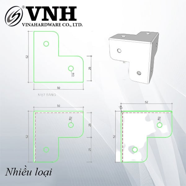 Ke góc Vinahardware kích thước 52x52x52x1.5mm, xi màu giả cổ - VNH525252
