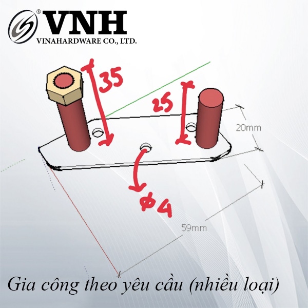 Bas đỡ ghế Vinahardware kích thước 59x20x2mm, màu phôi - VNH592002