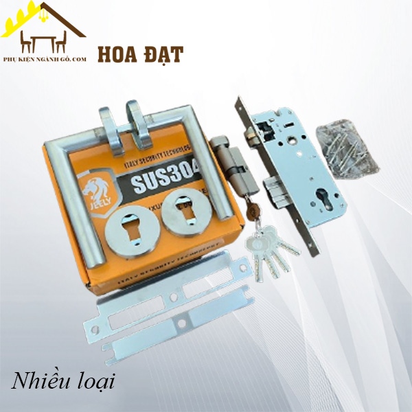 Khóa tay gạt phân thể inox 304, kèm ruột khóa 80mm, dùng cho ván 52mm - KT52304