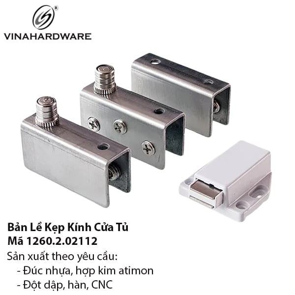 Bản lề kẹp kính đơn cửa tủ inox 201 - Mã 1260.4.02112