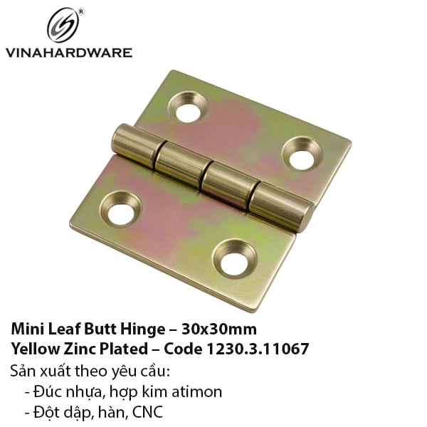 Bản Lề Lá Mini Vuông 30x30mm – Mã 1230.3.11067 – Mạ Kẽm Bảy Màu