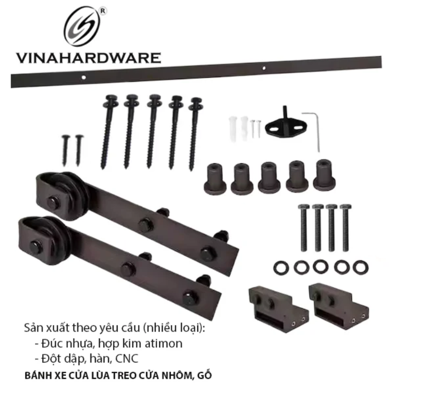 Bộ ray cửa lùa bánh xe nhựa phi 70mm 3500.1.19057