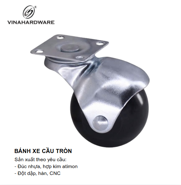 Bánh xe cầu tròn, đế vuông, không khóa Vinahardware