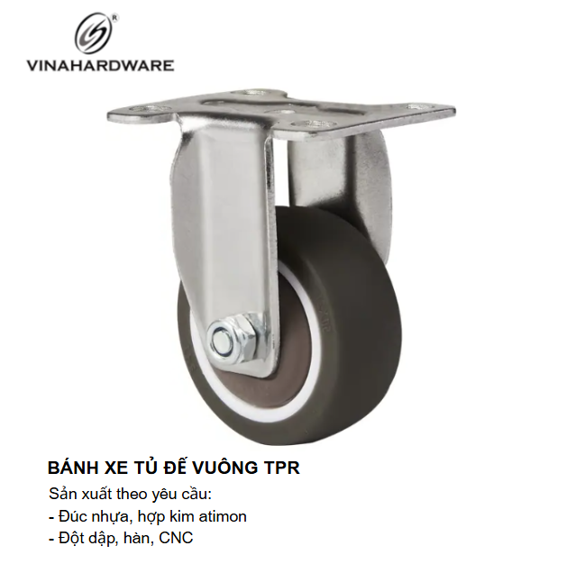 Bánh xe tủ đế vuông TPR, có khóa Vinahardware