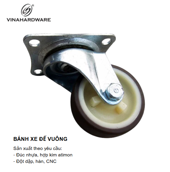 Bánh xe cao su đế vuông, không khoá Vinahardware