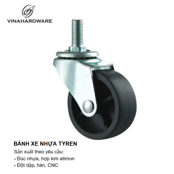 Bánh xe nhựa tyren, không khóa Vinahardware