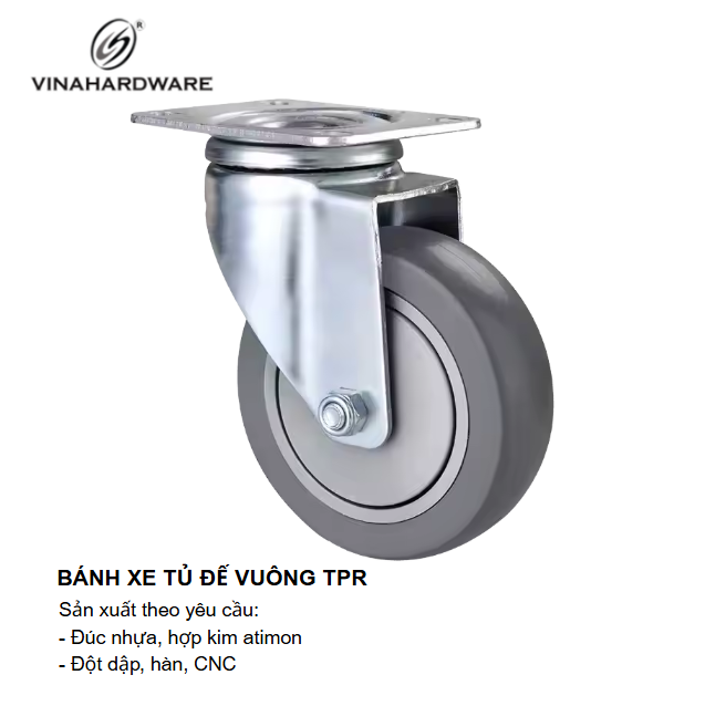 Bánh xe tủ đế vuông TPR, không khóa Vinahardware