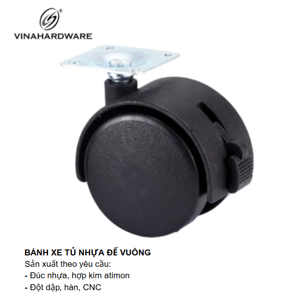 Bánh xe nhựa đế vuông có khóa 1400.4.03050