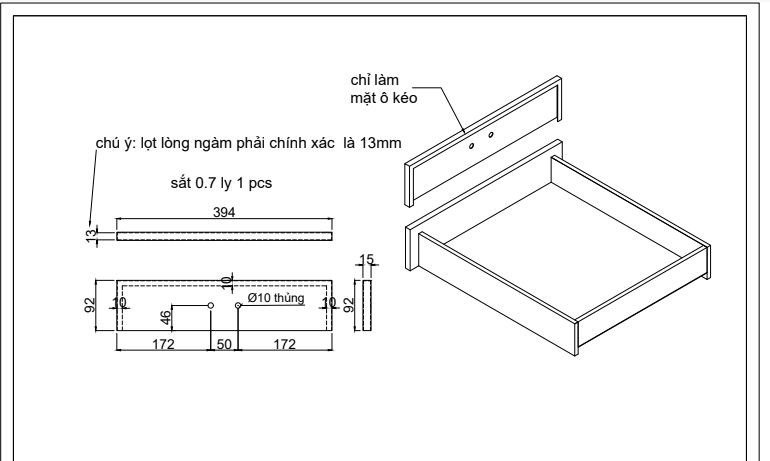 Mặt hộc Vinahardware loại N394*D92*H13x0.7mm, phôi-VNH2923564