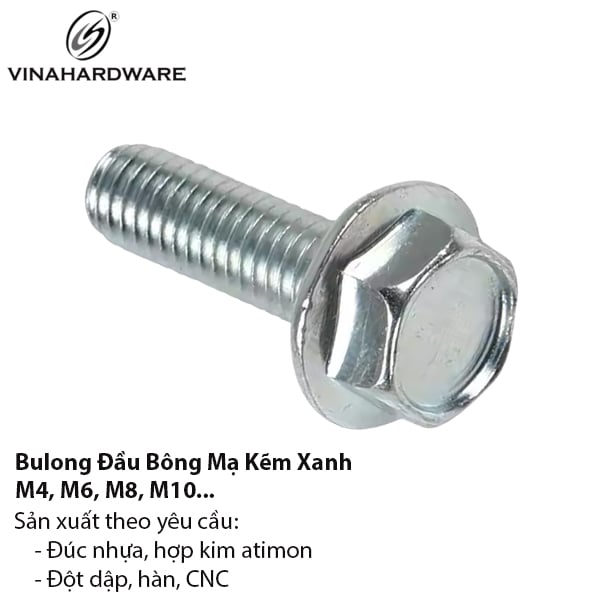 Bulong đầu bông Vinahardware loại mạ kẽm xanh M4, M6, M8, M10, M12...