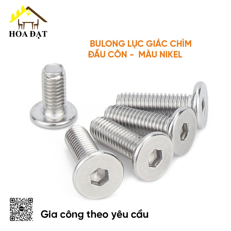 Bulong lục giác chìm Vinahardware, màu nikel M8 , nhiều loại kích thước -CS850NK