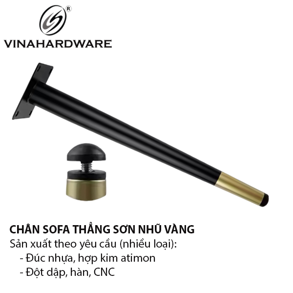 Chân ống côn vàng đen dành cho bàn ghế sofa Vinahardware - Chân thẳng | Chân nghiêng