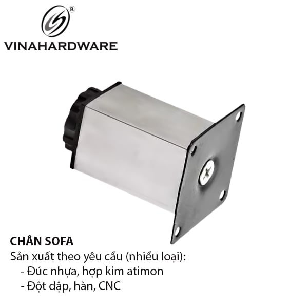 Chân ghế salon Vinahardware vuông 38x38mm, đế bằng