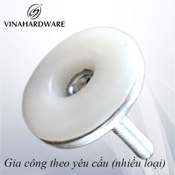 Chân tăng chỉnh Vinahardware loại 1/4x25mm, đế nhựa trắng 30x11mm TA142530-TA142530