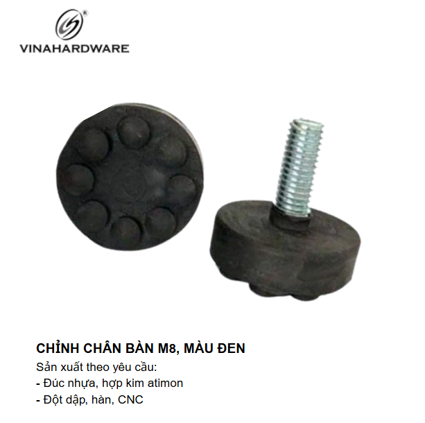 Chỉnh chân bàn Vinahardware loại M8, M10 màu đen