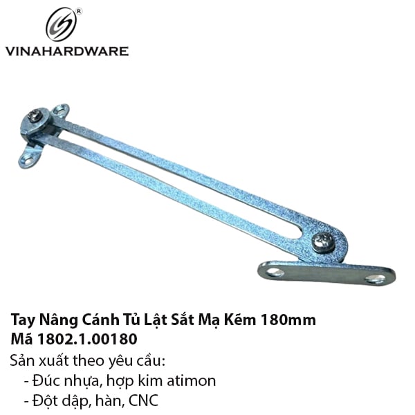 Tay Trượt Cửa Tủ Lật 180mm – Mạ Kẽm Bóng