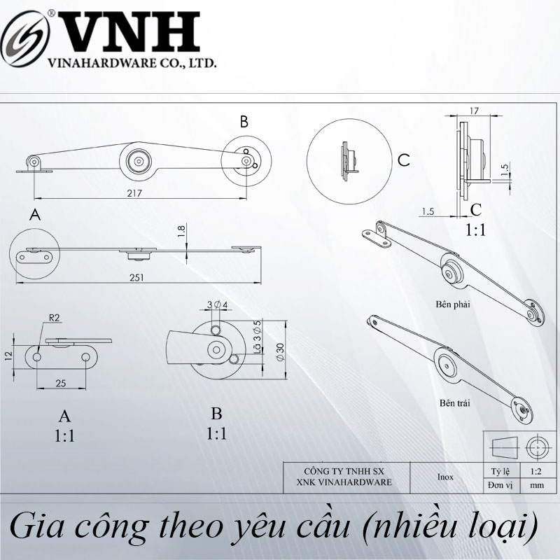 Tay nâng cửa compass Inox 201 Vinahardware NANCB CPI09I201-CPI09I201