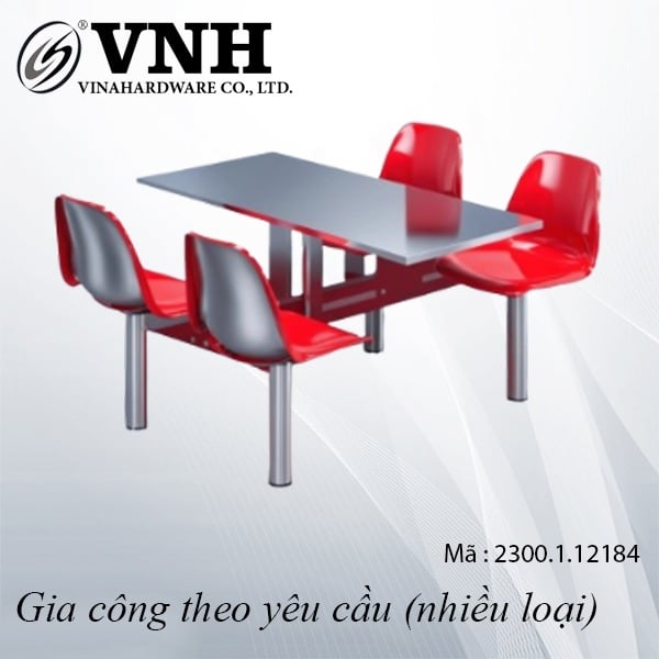 Bộ bàn ghế liền căn tin, kèm lưng tựa bằng nhựa - VNH121800