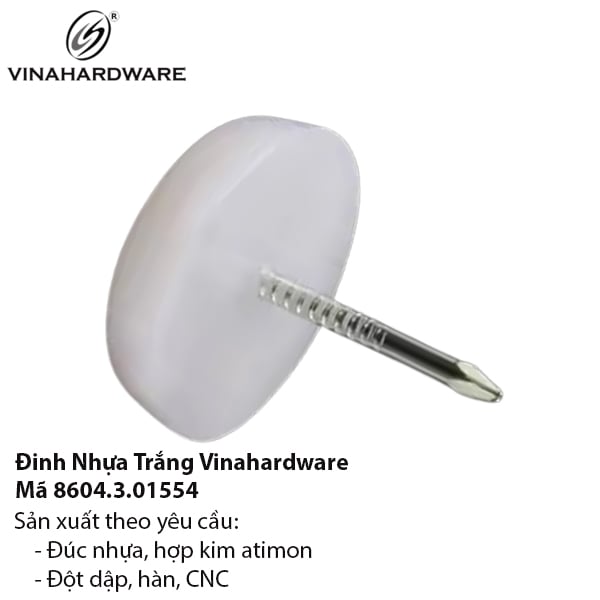 Đinh nhựa đầu bằng màu trắng - Mã 8604.3.01554