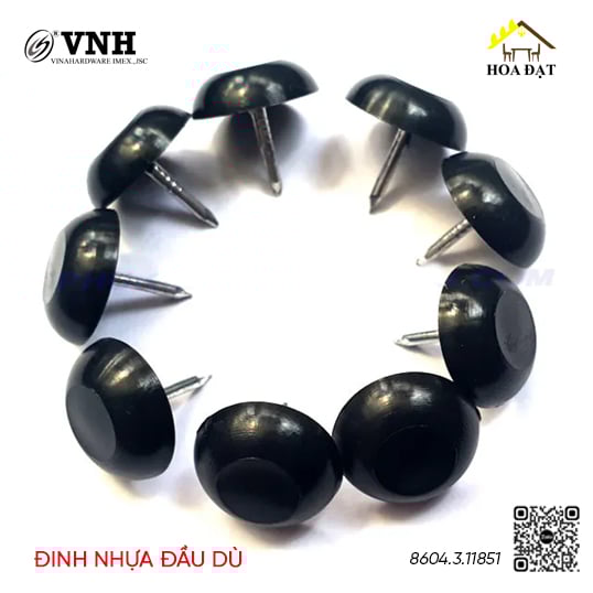 Đinh nhựa đầu dù màu đen Vinahardware loại 18x5mm DN201B-DN201B