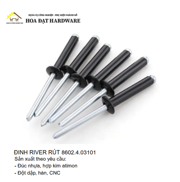 Đinh Rive rút, bằng nhôm, đầu đen - 8602.4.03101