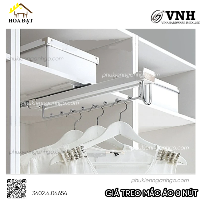 Gía treo mắc áo 8 nút màu trắng Vinahardware - VNH120465