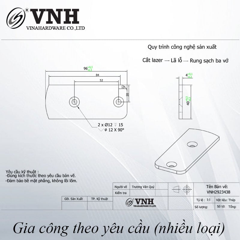 Pat ( Bas) sắt 2 lỗ Vinahardware 40x96x4mm 1608.1.40960