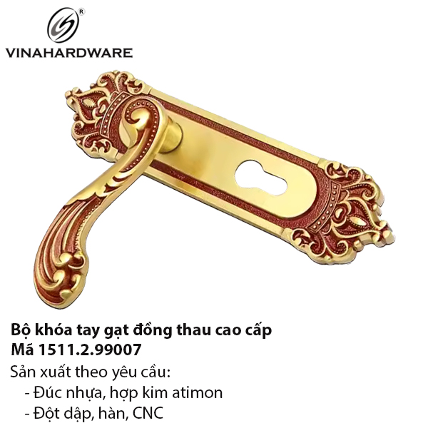 Khóa tay gạt cổ điển đồng thau đúc – Mã 1511.2.99007