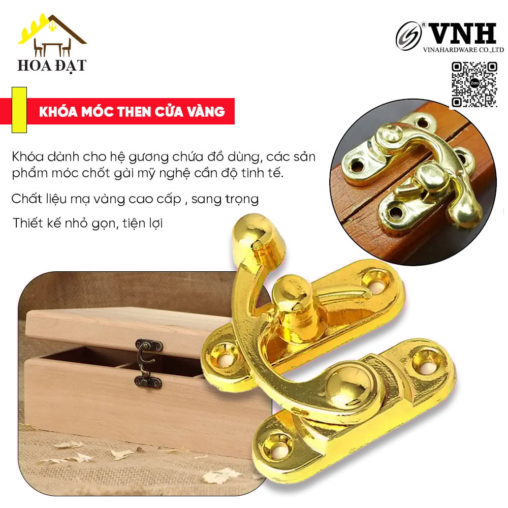 Khóa móc then cửa vàng Vinahardware KT045-KT045