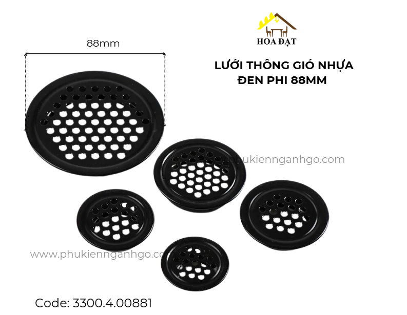 Lưới thông gió nhựa đen Vinahardware phi 88mm GR088-GR088