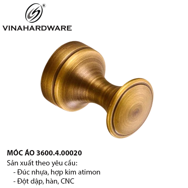 Móc áo Vinahardware phi 40x25mm, chất liệu bằng đồng Vina - CH002Y-CH002Y