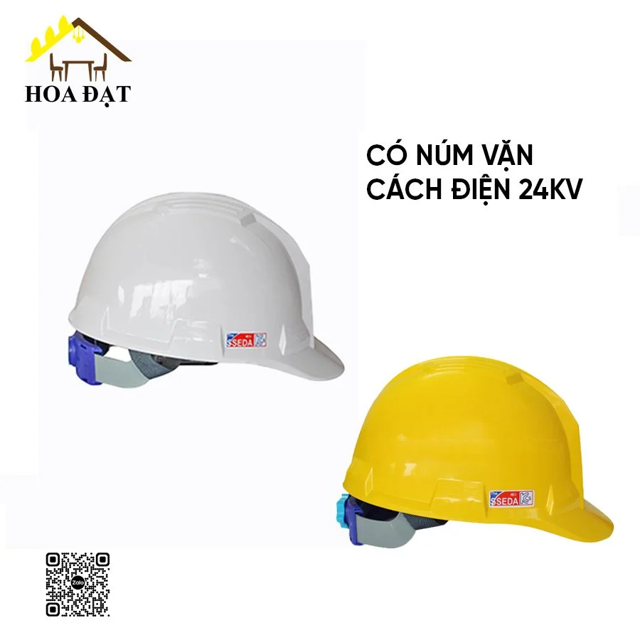 Mũ SEEDA VN có núm vặn và lót xốp (trắng, vàng) - Đồ bảo hộ lao động