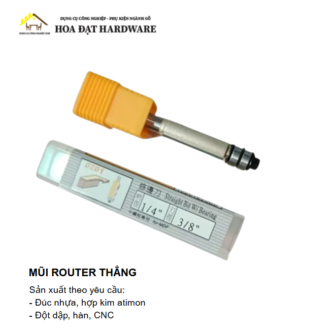 Mũi router thẳng bi, 2 bánh xe