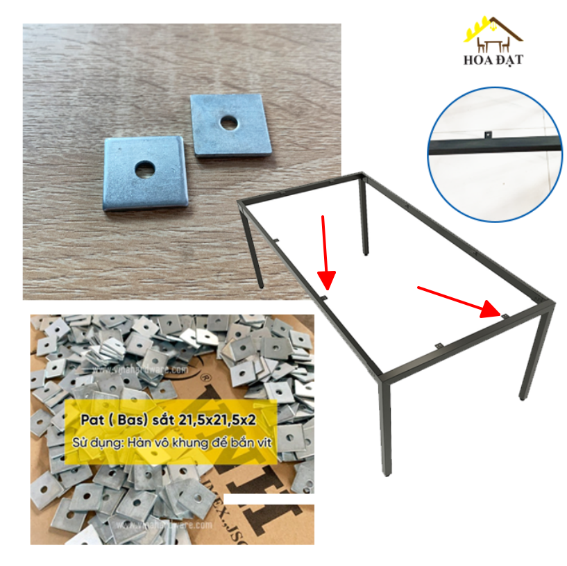 Pat ( Bas) sắt 21 Vinahardware,5x21,5x2, ren M6 , pat dùng hàn trên khung bàn, lắp mặt ván thuận tiện - VNH292364T