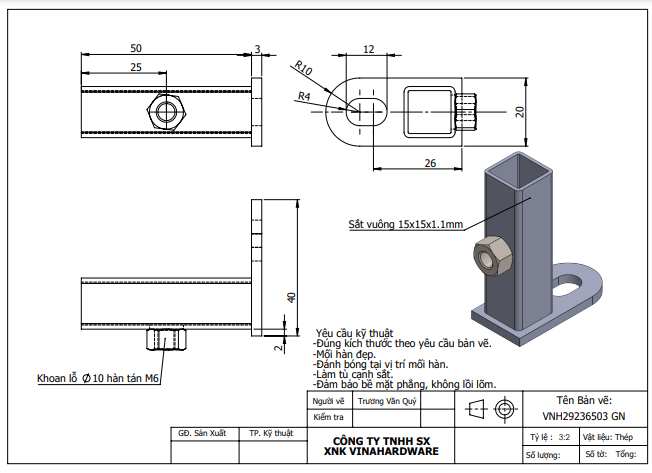 Pat (Bas) sắt 40x50x3 gắn ống rút, sơn đen mờ - 1608.1.40506