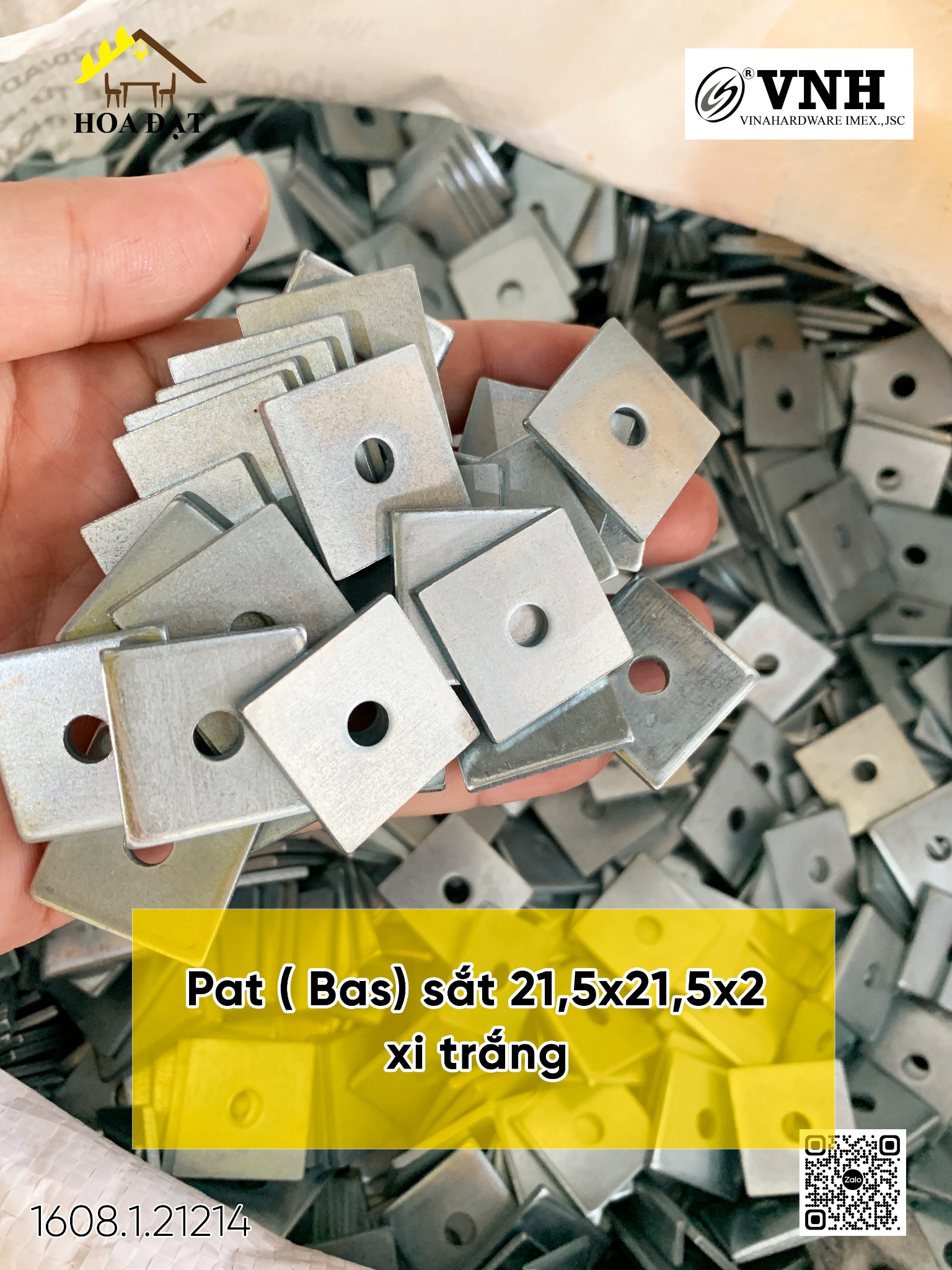 Pat ( Bas) sắt bắt ván khung bàn 21,5x21,5x2.0mm - Lỗ M6 1608.1.21214