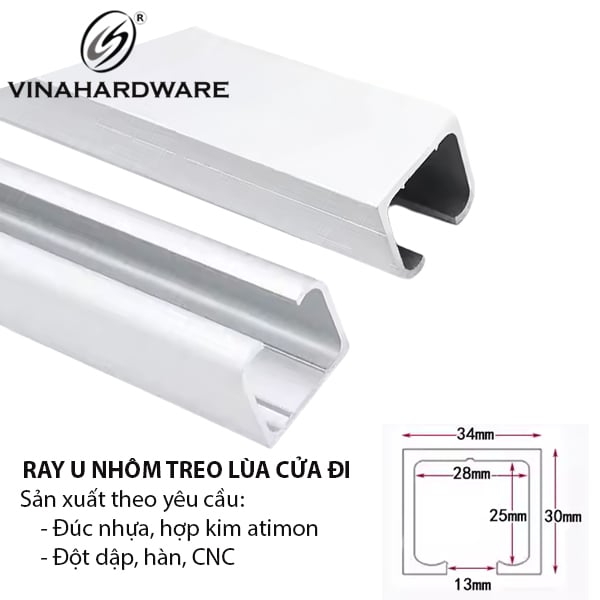 Thanh trượt nhôm cửa lùa trên Vinahardware dài 2m, 3m - Mã 1170.4.00220