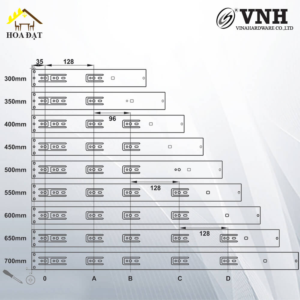 Ray bi 3 tầng giảm chấn, bản 45mm, màu đen -SBS0345300BHL