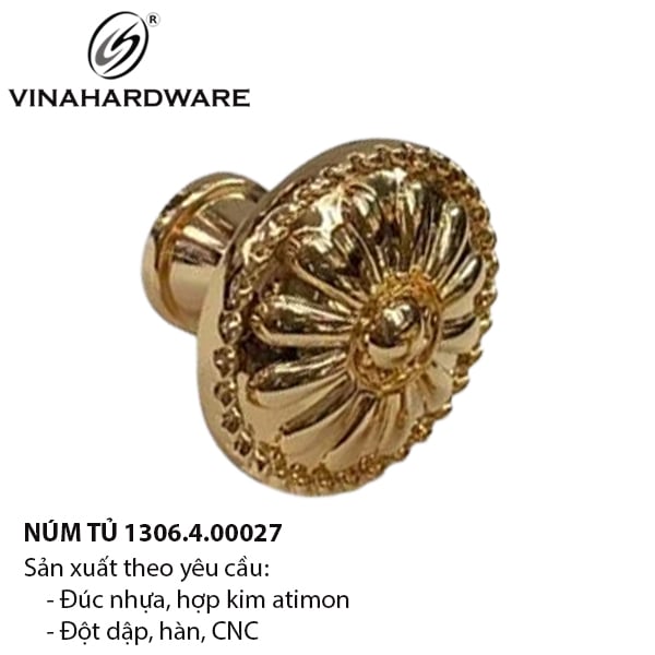 Núm tay nắm tròn hoa cúc Vinahardware, màu vàng bóng - HD01021