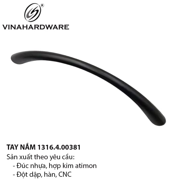 Tay nắm tủ cong Vinahardware loại 128mm, màu đen 1316.4.00381