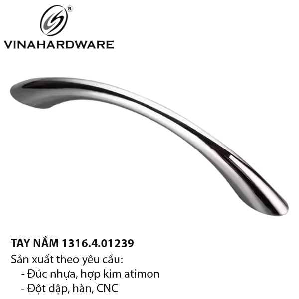 Tay nắm dài 96mm Vinahardware hình bán nguyệt màu crom bóng 1316.4.01239