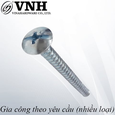 Vít đầu dù bake Vinahardware kích thước 5*60mm, răng nhuyễn, màu trắng SC560W-SC560W