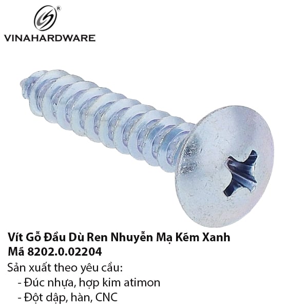 Vít gỗ đầu dù răng nhuyễn Vinahardware - Mã 8202.0.02204